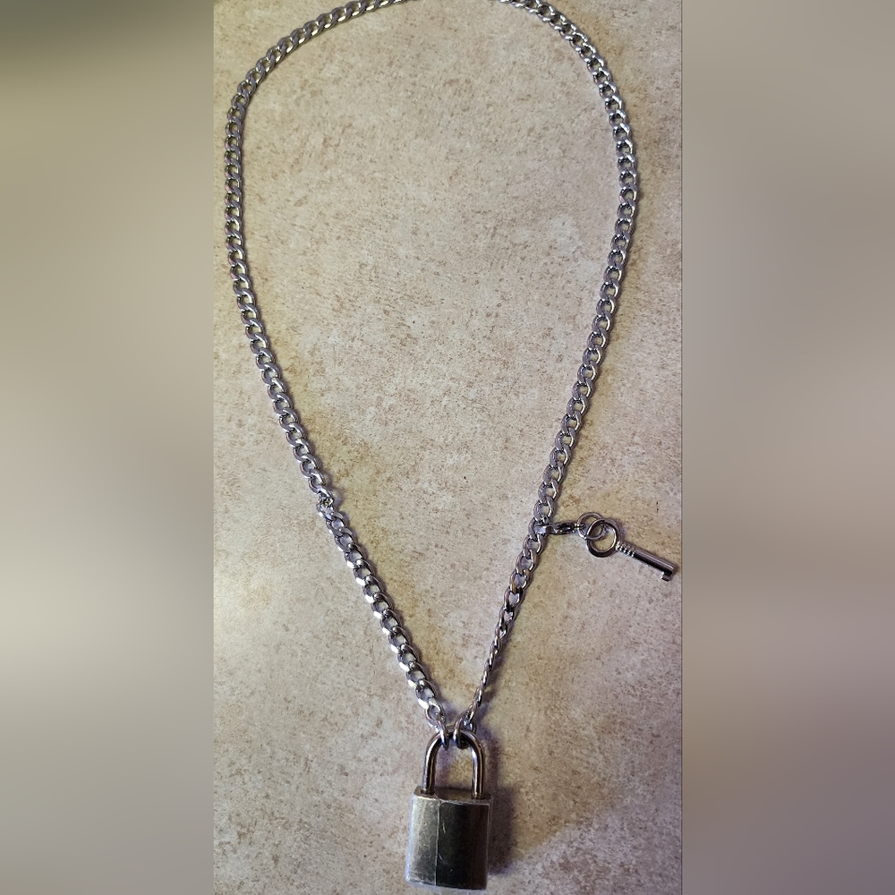 24" stainless steel padlock and key necklace